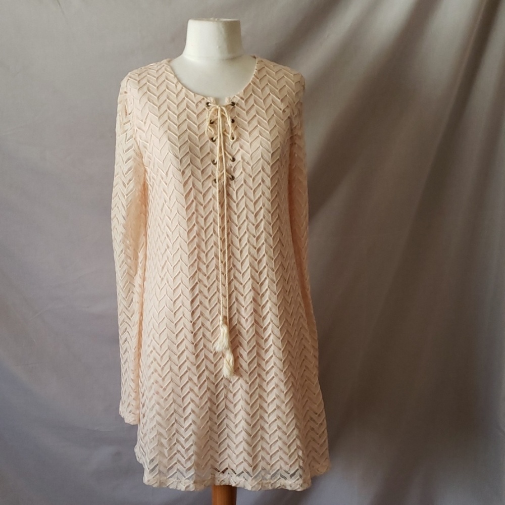 New Blu Pepper Bell Sleeves Cream Lace Dress